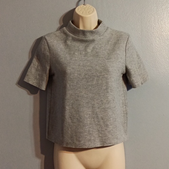 Zara women's light gray, black blends size small short sleeve mock neck … - Picture 3 of 17
